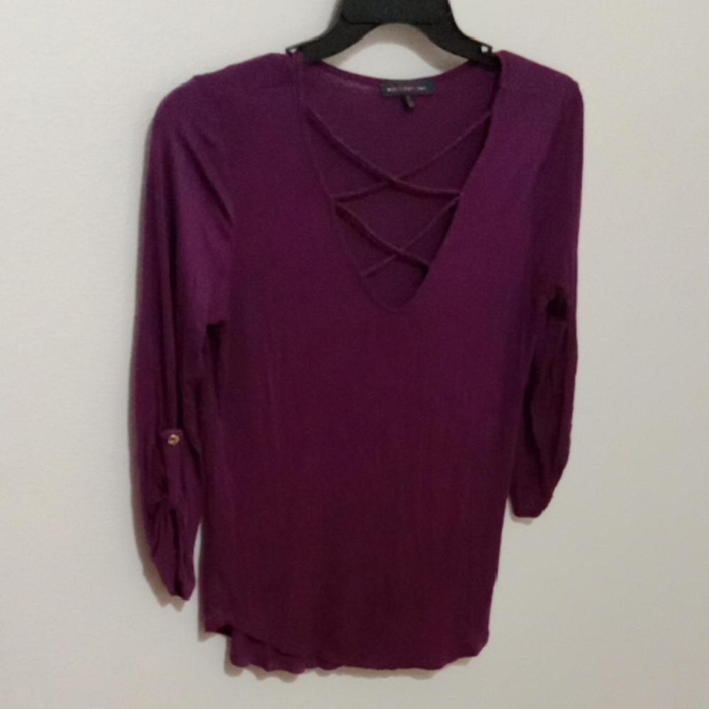 West Coast Love Dark Purple Cut Out 3/4 Sleeve Blouse